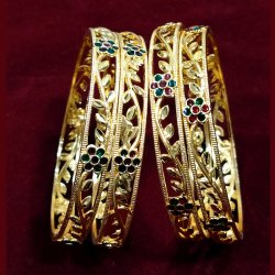 Gold Plated Bangles with Stones – 2 x 4
