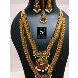 Micro gold Lakshmi Devi Long& short haram set