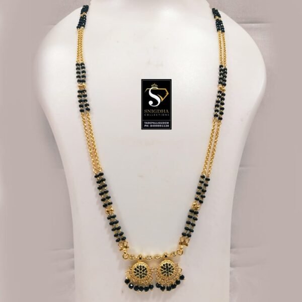 Long black beads with Mangalsutra pendents